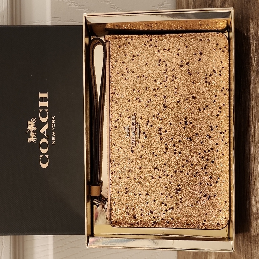 Coach Small Wristlet, Gold-Star Glitter